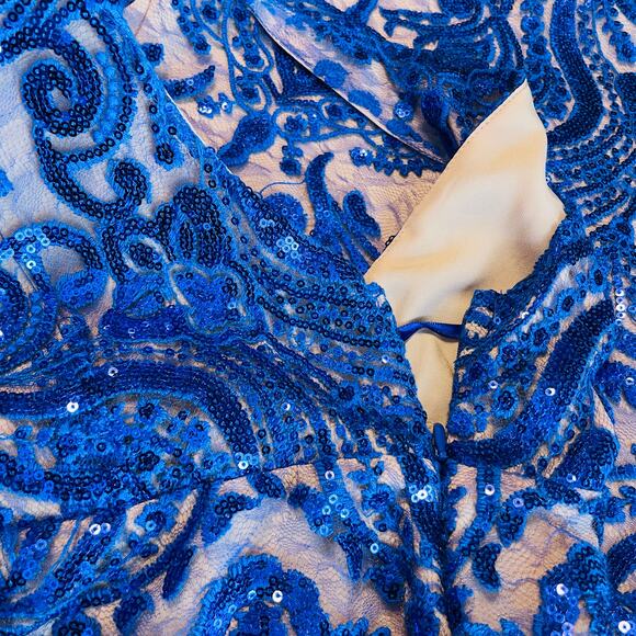 Free People Navy Blue Sequin Lace Nude Strappy Cocktail Fancy Slip Dress 4 NWT - Picture 8 of 14